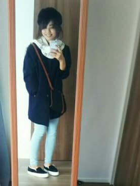 「無印良品（ムジルシリョウヒン）のアイテム（その他アウター）」を使った、かんた&よっぴさん（レディース・158cm）の秋コーディネート