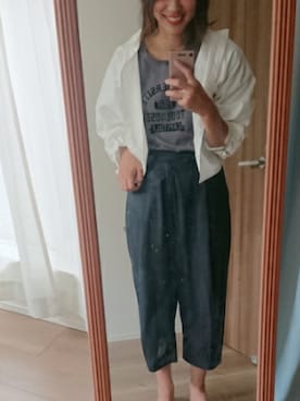 「ROPE' PICNIC（ロペピクニック）のアイテム（Tシャツ/カットソー、グレー系）」を使った、かんた&よっぴさん（レディース・158cm）の夏コーディネート