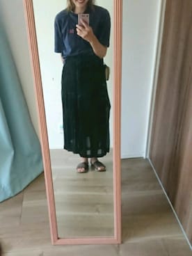 「GU（ジーユー）のアイテム（Tシャツ/カットソー、ブルー系）」を使った、かんた&よっぴさん（レディース・158cm）の夏コーディネート