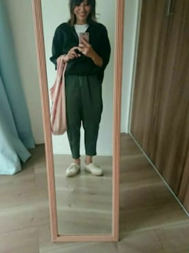 「GU（ジーユー）のアイテム（パンツ、グリーン系）」を使った、かんた&よっぴさん（レディース・158cm）の夏コーディネート