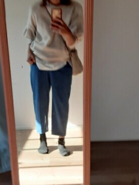 「UNIQLO（ユニクロ）のアイテム（スラックス、ブルー系）」を使った、かんた&よっぴさん（レディース・158cm）の春コーディネート