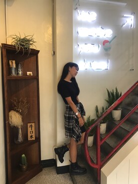 「plaid」｜「アイテム（ワンピース/ドレス）」を使った、Sheng-Ning Chengさん（レディース・160cm）の秋コーディネート