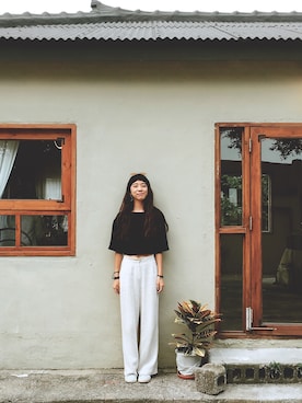 「travel」｜「アイテム（チノパンツ）」を使った、Sheng-Ning Chengさん（レディース・160cm）の夏コーディネート
