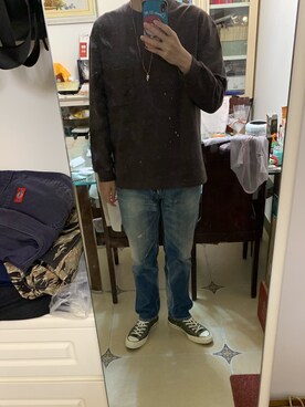 「VISVIM（ビズビム）のアイテム（デニムパンツ）」を使った、nashcuiさん（メンズ・179cm）の春コーディネート