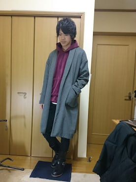 「RAGEBLUE（レイジブルー）の＜トレンドのロング丈＞ワッフルロングカットソー/733404（Tシャツ/カットソー）」を使った、shoさん（メンズ・178cm）の冬コーディネート