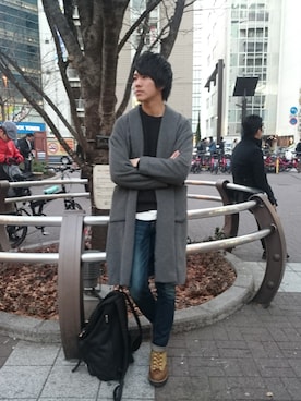 「RAGEBLUE（レイジブルー）の＜トレンドのロング丈＞ワッフルロングカットソー/733404（Tシャツ/カットソー）」を使った、shoさん（メンズ・178cm）の冬コーディネート