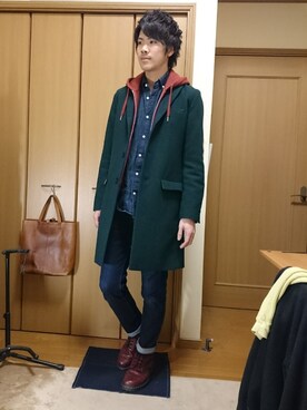 「SHIPS JET BLUE（シップスジェットブルー）のアイテム（チェスターコート）」を使った、shoさん（メンズ・178cm）の春コーディネート