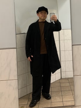 「MB（エムビー）のアイテム（チェスターコート）」を使った、じゅういちじのちちさん（メンズ・165cm）の春コーディネート
