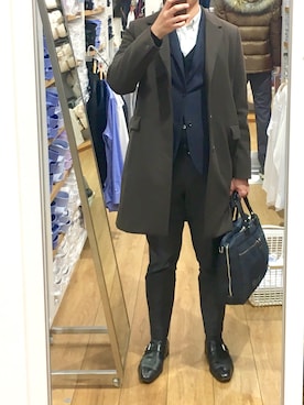 「A.P.C.（アーペーセー）のアイテム（チェスターコート）」を使った、TUTUさん（メンズ・170cm）の冬コーディネート