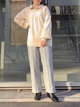 「ケーブルニット」｜「アイテム（ブーティ）」を使った、akariさん（レディース・155cm）の秋コーディネート