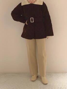 「mystic（ミスティック）のアイテム（ノーカラージャケット）」を使った、akariさん（レディース・155cm）の秋コーディネート