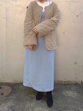 「mystic（ミスティック）のアイテム（ノーカラージャケット）」を使った、akariさん（レディース・155cm）の秋コーディネート