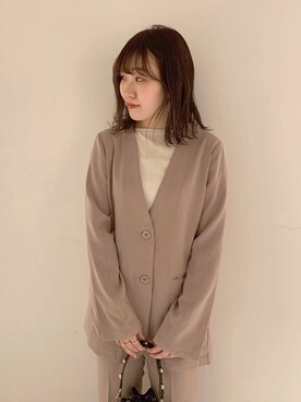 「mystic（ミスティック）のアイテム（ノーカラージャケット）」を使った、akariさん（レディース・155cm）の春コーディネート