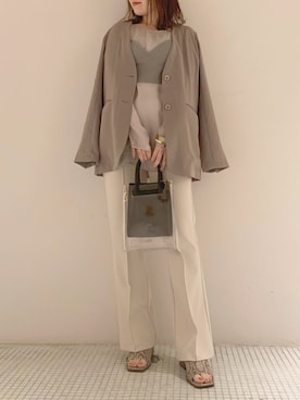 「mystic（ミスティック）のアイテム（ノーカラージャケット）」を使った、akariさん（レディース・155cm）の春コーディネート
