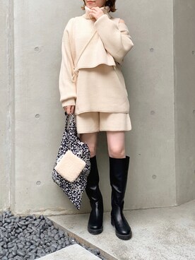 「mystic（ミスティック）のボリュームロングブーツ（ブーツ）」を使った、akariさん（レディース・155cm）の冬コーディネート