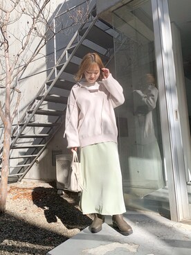 「mystic（ミスティック）のボリュームロングブーツ（ブーツ）」を使った、akariさん（レディース・155cm）の冬コーディネート