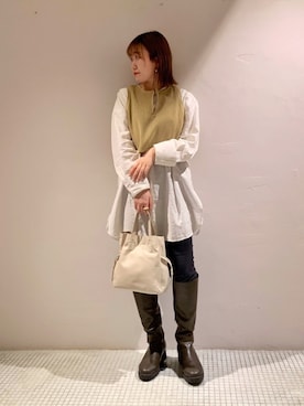 「mystic（ミスティック）のボリュームロングブーツ（ブーツ）」を使った、akariさん（レディース・155cm）の冬コーディネート