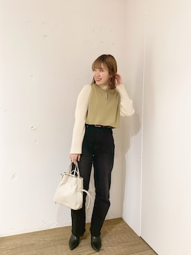 「カットオフデニム」｜akariさん（レディース・155cm）の冬コーディネート