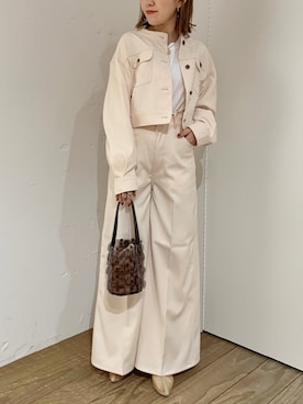 「mystic（ミスティック）のアイテム（ノーカラージャケット）」を使った、akariさん（レディース・155cm）の春コーディネート