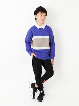 「ラガーシャツ」｜「アイテム（パンツ）」を使った、GLAZOSさん（キッズ・160cm）の冬コーディネート