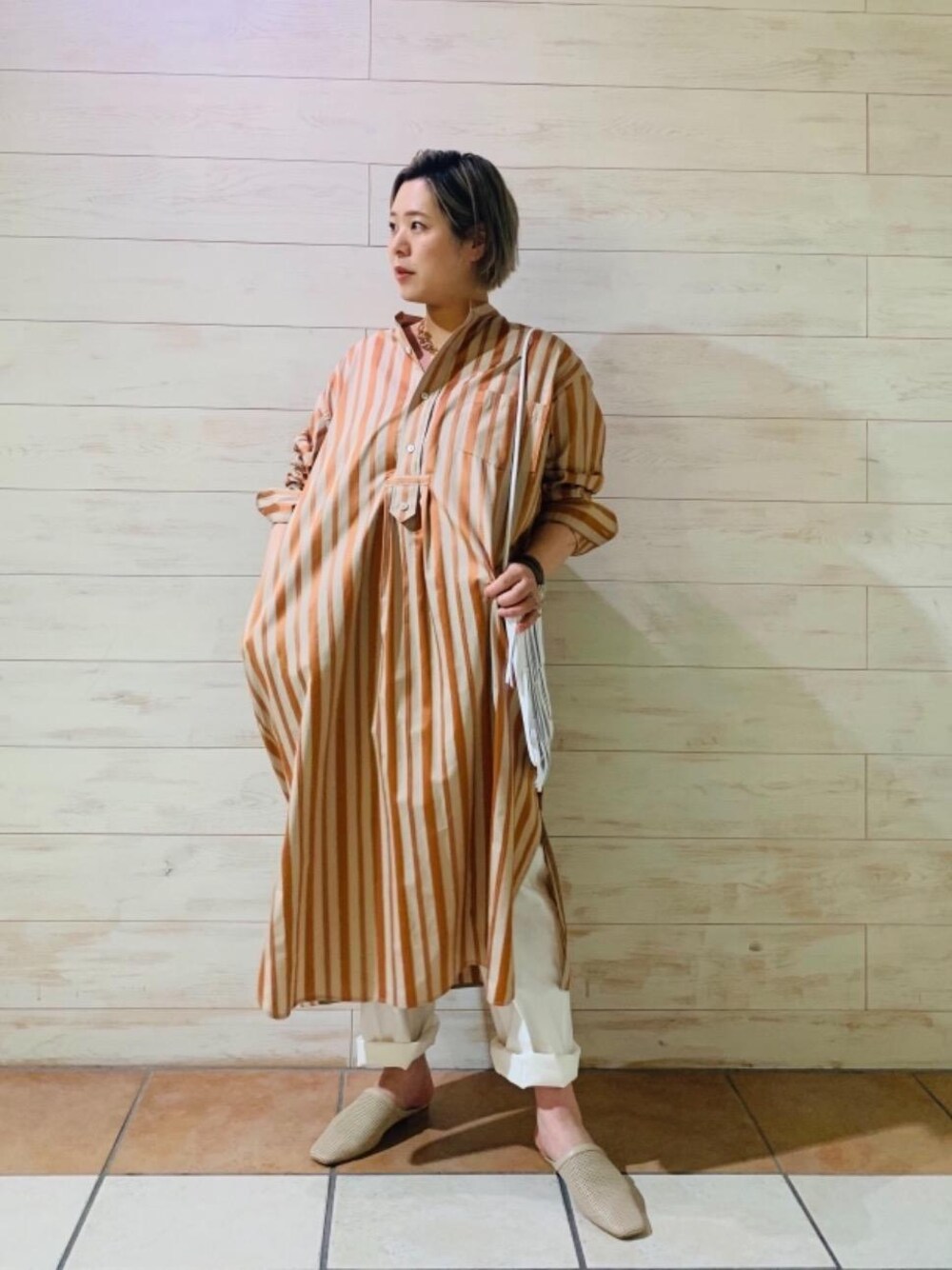 別注＜TICCA（ティッカ）＞ストライプ ノーカラー シャツワンピース