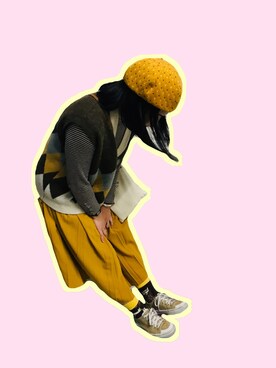 「BROWN」｜「アイテム（ハンチング/ベレー帽）」を使った、モウトンMojai さん（レディース・163cm）の冬コーディネート