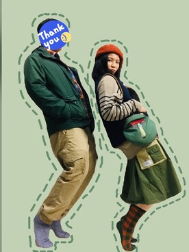 「アイテム（ソックス/靴下、グリーン系）」を使った、モウトンMojai さん（レディース・163cm）の冬コーディネート