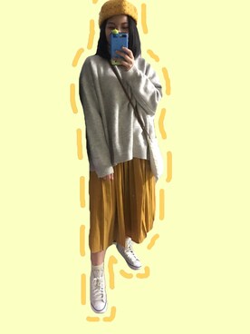「毛衣」｜「アイテム（ハンチング/ベレー帽）」を使った、モウトンMojai さん（レディース・163cm）の冬コーディネート