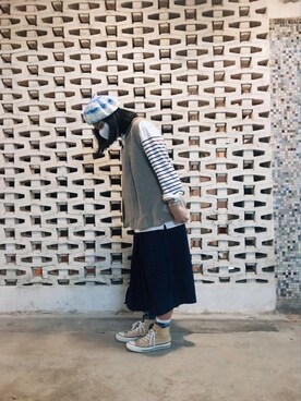「blue」｜「アイテム（ノーカラージャケット）」を使った、モウトンMojai さん（レディース・161cm）の冬コーディネート
