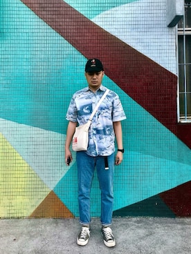 「UNIQLOU」｜「アイテム（帽子）」を使った、Eric Chenさん（メンズ・180cm）の春コーディネート