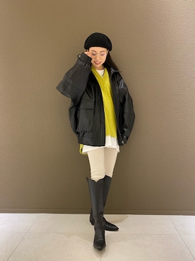 「FREAK'S STORE（フリークスストア）のエコレザーブルゾン(フェイクレザー)（ライダースジャケット、ブラック系）」を使った、REIさん（レディース・161cm）の冬コーディネート