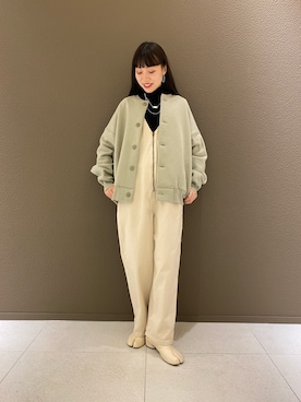 「FREAK'S STORE（フリークスストア）のアイテム（カーディガン/ボレロ、グリーン系）」を使った、REIさん（レディース・161cm）の冬コーディネート
