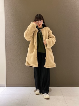 「FREAK'S STORE（フリークスストア）のスウェーデンボアライナーコート(リバーシブルフリースコート/2wayミリタリーコート)（ミリタリージャケット、ベージュ系）」を使った、REIさん（レディース・161cm）の冬コーディネート