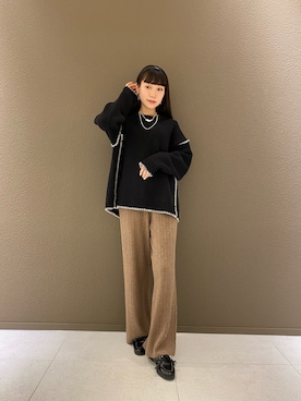 「FREAK'S STORE（フリークスストア）のハンドステッチニット（ニット/セーター、ブラック系）」を使った、REIさん（レディース・161cm）の冬コーディネート