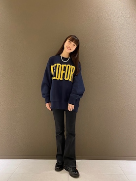 「FREAK'S STORE（フリークスストア）のBIG LOGO HEAVY SWEAT/ビッグロゴヘビースウェット（スウェット、ブルー系）」を使った、REIさん（レディース・161cm）の冬コーディネート