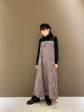 「FREAK'S STORE（フリークスストア）の▽THOUSAND MILE/サウザンドマイル ベルトキャミワンピース　ゼブラ柄（ワンピース、その他）」を使った、REIさん（レディース・161cm）の冬コーディネート