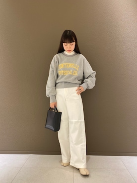 「FREAK'S STORE（フリークスストア）の▽ロゴショートHEAVY SWEAT/ロゴショートヘビースウェット（スウェット、グレー系）」を使った、REIさん（レディース・161cm）の冬コーディネート