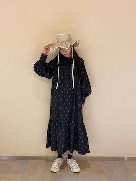 「FREAK'S STORE（フリークスストア）のparterre/パルテール アイリス柄ワンピース（ワンピース、ブラック系）」を使った、REIさん（レディース・161cm）の春コーディネート