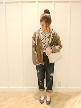 「DRESKIP（ドレスキップ）のアイテム（マウンテンパーカー）」を使った、yuiさん（レディース・155cm）の春コーディネート