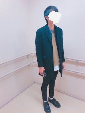 「ライタースジャケット」｜「アイテム（チェスターコート）」を使った、shiroさん（メンズ・175cm）の冬コーディネート