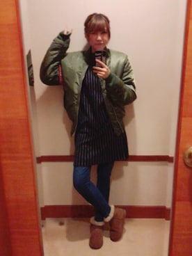 「murua」｜「アイテム（MA-1）」を使った、MOMO★モモピース★さん（レディース・162cm）の冬コーディネート