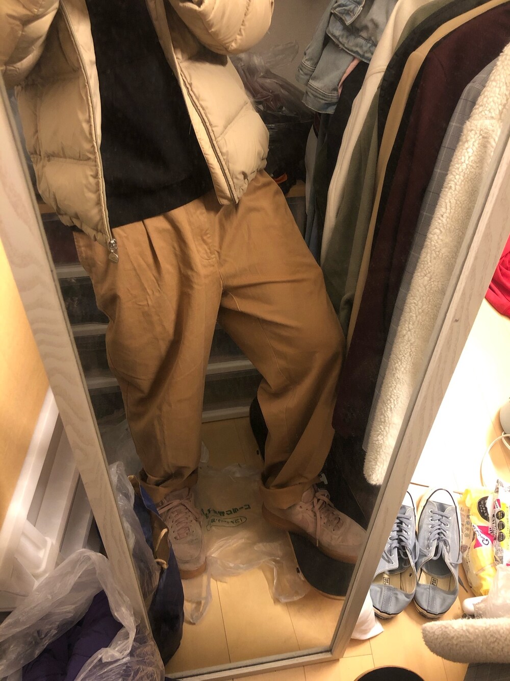 「秋冬コーデ、シンプル、今日のコーデ、ootd、ブラウン、だぼだぼ、秋コーデ、NIKE、airforce1、スケータースタイル」｜「POLO RALPH LAURENのアイテム（パンツ、ブラウン系）」を使った、ゆうき。さん（メンズ・180cm）の秋コーディネートの1枚目の写真
