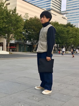 「DESCENTE ALLTERRAIN（デサント　オルテライン）のアイテム（ダウンベスト）」を使った、syo_onoyamaさん（メンズ・168cm）の秋コーディネート