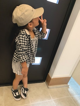 「アイテム（オールインワン・サロペット）」を使った、®️さん（キッズ・100cm）の秋コーディネート