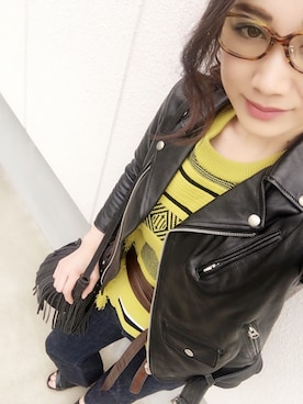 「サマーニット」｜「アイテム（ライダースジャケット）」を使った、To oＯoＯさん（レディース・171cm）の春コーディネート