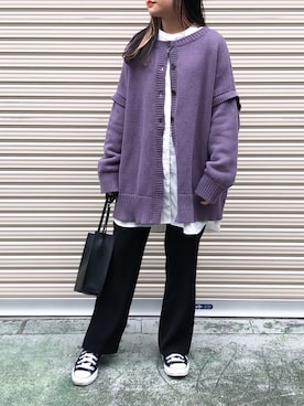 「パープル×黒」｜「アイテム（シャツ/ブラウス）」を使った、𝙧𝙮𝙪𝙗𝙞さん（レディース・150cm）の春コーディネート