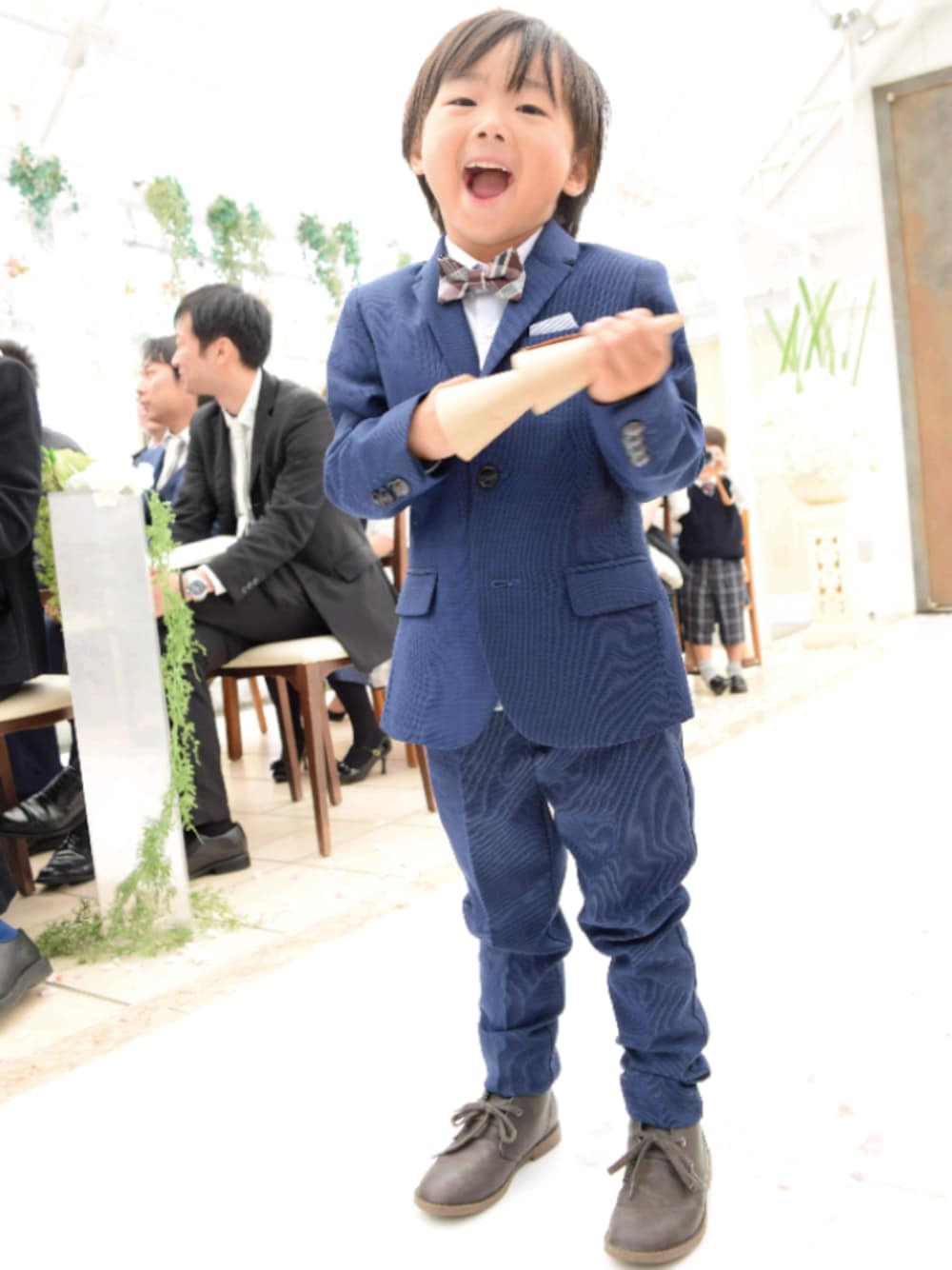 「結婚式、キッズコーデ、フォーマル、ZARA、セットアップ」｜「ZARAのアイテム（テーラードジャケット、ブルー系）」を使った、たつきちさん（キッズ・110cm）の秋コーディネートの1枚目の写真