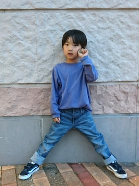 「HANES（ヘインズ）のアイテム」を使った、たつきちさん（キッズ・110cm）の冬コーディネート