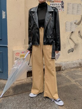 「韓国」｜「アイテム（ライダースジャケット）」を使った、merongshopjpさん（レディース・161cm）の夏コーディネート