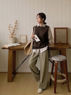 「オルチャンファッション」｜「アイテム（スラックス）」を使った、merongshopjpさん（レディース・161cm）の秋コーディネート